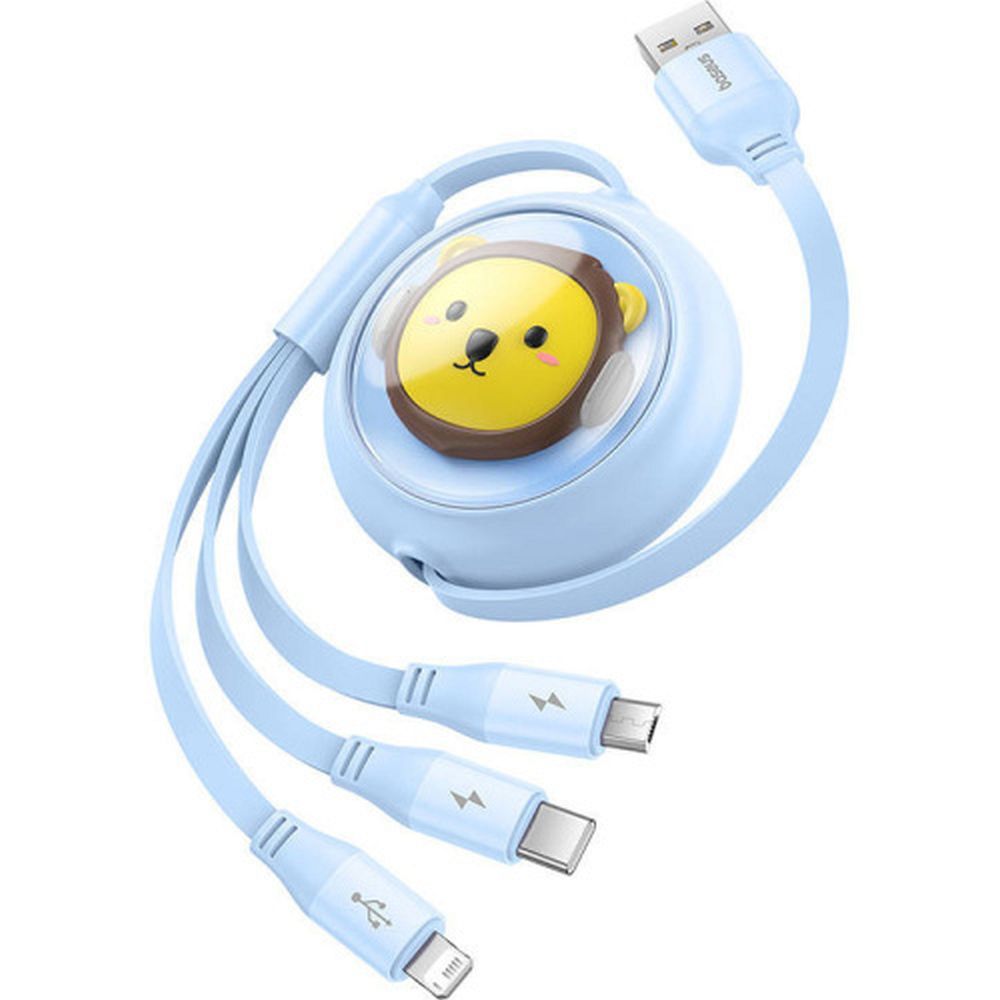 Cablu Retractabil USB catre Micro/Lightning/Type C 3 in 1 Leo 1,1m -Albastru - 1 | YEO